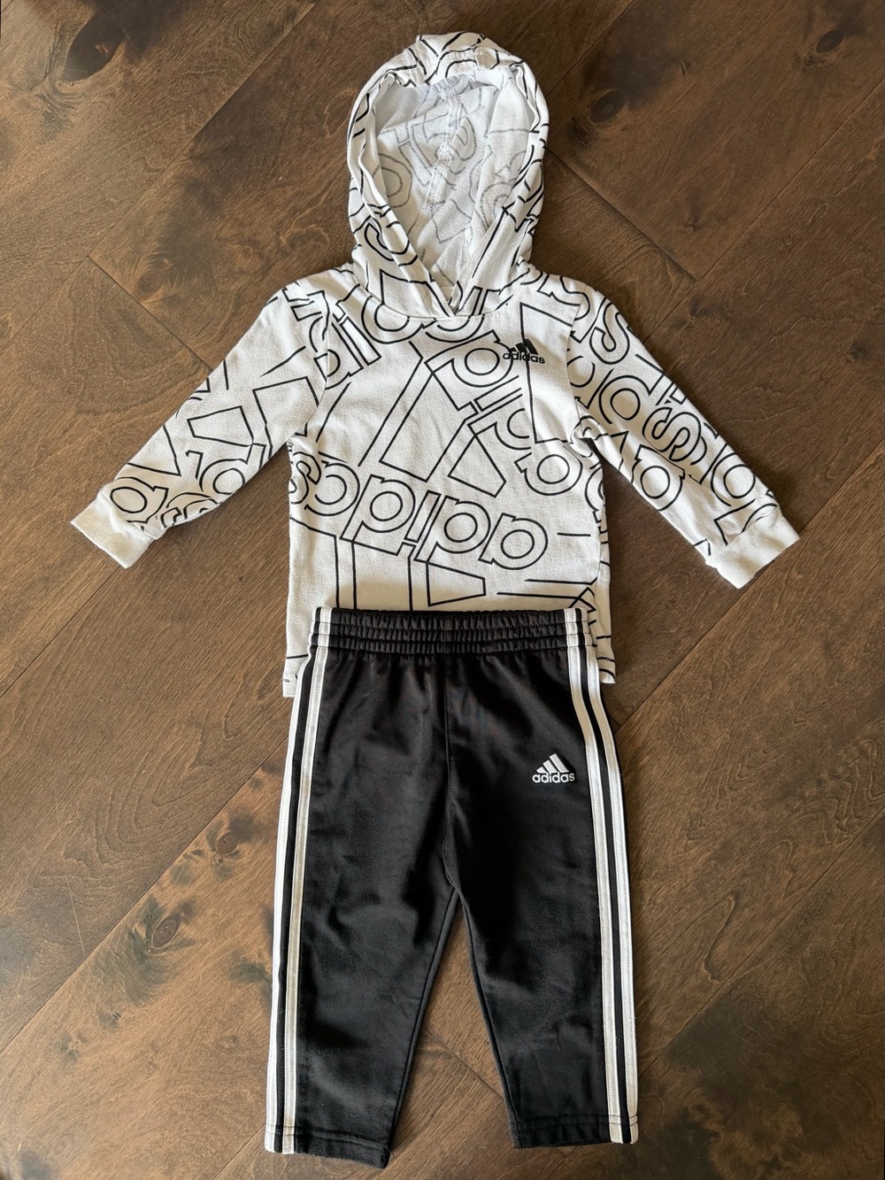 adidas White and Black Toddler Hoodie & Pants Set